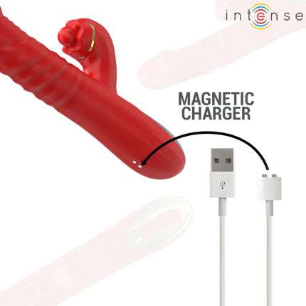 Roter silikon vibrator intense thalia mit goldakzentierter kopf und magnetischem ladeanschluss