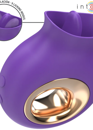 Intense tuli klitorisstimulator lila mit glattem glänzendem finish und goldfarbenem metallakzent am zentralen öffnungspunkt