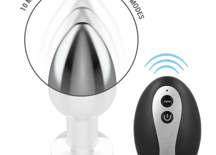 INTENSE - VIBRIERENDER ANALPLUG AUS METALL MIT LED-LEUCHTEN UND FERNBEDIENUNG - GRÖSSE S