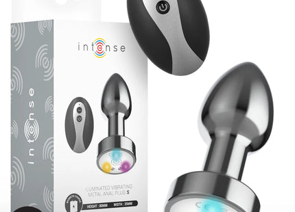 INTENSE - VIBRIERENDER ANALPLUG AUS METALL MIT LED-LEUCHTEN UND FERNBEDIENUNG - GRÖSSE S