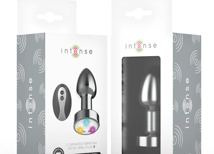 INTENSE - VIBRIERENDER ANALPLUG AUS METALL MIT LED-LEUCHTEN UND FERNBEDIENUNG - GRÖSSE S