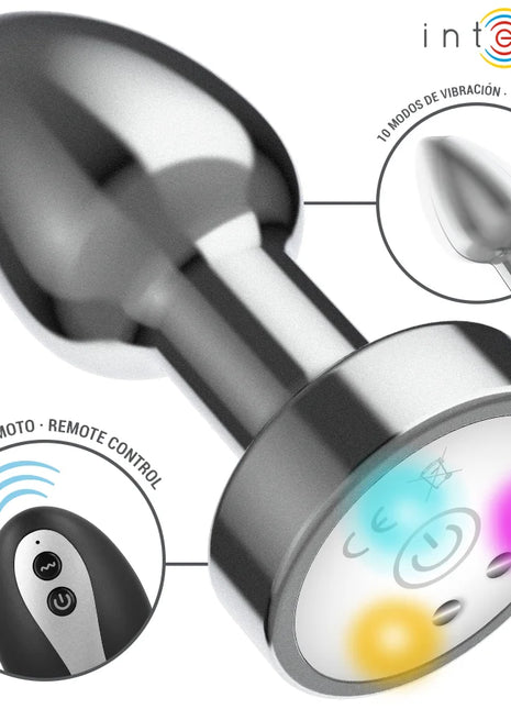 INTENSE - VIBRIERENDER ANALPLUG AUS METALL MIT LED-LEUCHTEN UND FERNBEDIENUNG - GRÖSSE M
