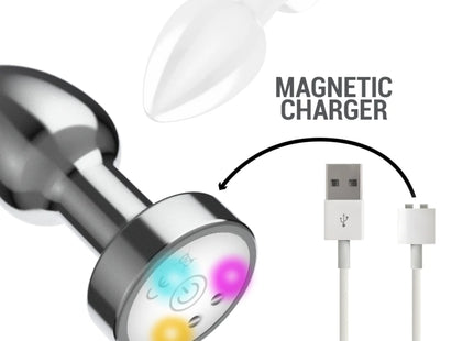 INTENSE - VIBRIERENDER ANALPLUG AUS METALL MIT LED-LEUCHTEN UND FERNBEDIENUNG - GRÖSSE M