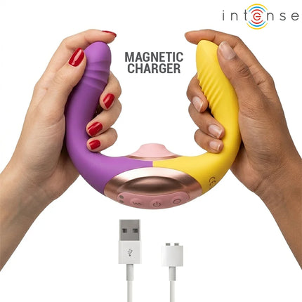 Intense willow 3-in-1 saug- und vibrationsstimulator mit lila und gelbem magnetladegerät und rosegoldenen akzenten