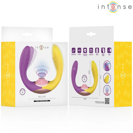 Lila und gelber silikon willow 3in1 saug und vibrationsstimulator von intense für vielseitige stimulierung
