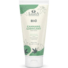 Luxuria bio cannabis wasserbasierter lubricant in 100 ml tube mit grün-cream farbiger etikette und blattmotiven