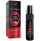 Schwarze intt deep throat oral spray flasche mit durchsichtigem deckel und roten lippen logo erdbeergeschmack