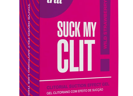 Vibrante pink und lila verpackung von intt suck my clit saugeffekt gel wilde erdbeere 15 ml mit klitoraler saugwirkung