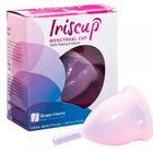 Iriscup grosser rosa monatstasse aus 100% platinsilikon mit transparentem becher und verpackung inklusive sterilisatorbeutel