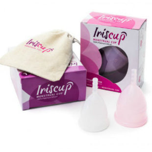 Paar Iriscup kleine rosa und weiße Menstruationstassen aus flexiblem Silikon mit sterilisiertüte kostenlos