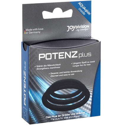 JOYDIVISION POTENZDUO - PLUS 3 SCHWARZE RINGE SATZ - S M L - Penisring ohne Vibration