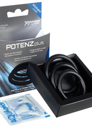 JOYDIVISION POTENZDUO - PLUS 3 SCHWARZE RINGE SATZ - S M L - Penisring ohne Vibration