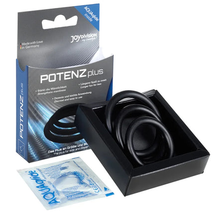 JOYDIVISION POTENZDUO - PLUS 3 SCHWARZE RINGE SATZ - S M L - Penisring ohne Vibration