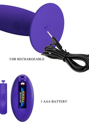 Lila silikon usb wiederaufladbarer jugendplug analvibrator mit rundem fuß und aaa batterie inklusive