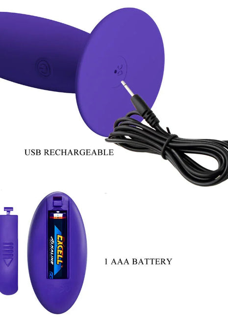 Lila silikon usb wiederaufladbarer jugendplug analvibrator mit rundem fuß und aaa batterie inklusive