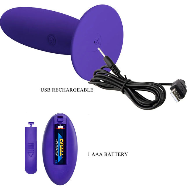 Lila silikon usb wiederaufladbarer jugendplug analvibrator mit rundem fuß und aaa batterie inklusive