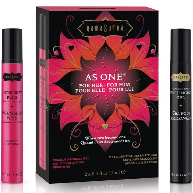 Kamasutra couples kit mit pinkem weiblichem erregungsgel und schwarzem männlichem verlängerungsgel in flaschen