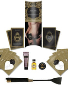 Schwarzer und goldener lederpeitsche mit goldenem griff aus dem kamasutra feel me erotik-kit