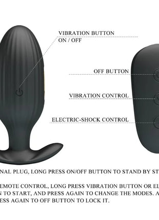 Schwarzer silikon analplug kelly plug mit vibration und elektro schock funkfernbedienung