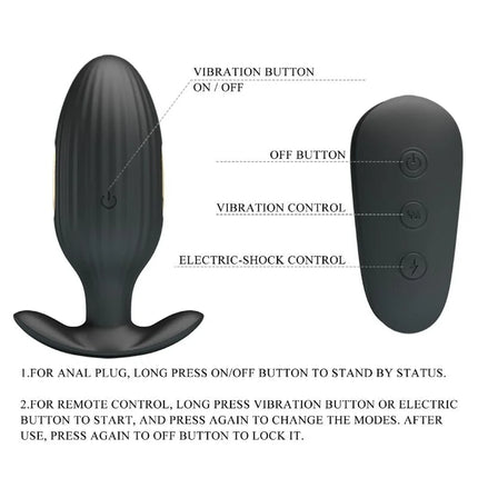 Schwarzer silikon analplug kelly plug mit vibration und elektro schock funkfernbedienung