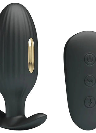 Schwarzer silikon analplug mit goldenem akzent und fernbedienung kelly plug anal vibrator
