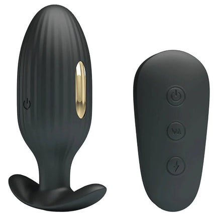 Schwarzer silikon analplug mit goldenem akzent und fernbedienung kelly plug anal vibrator