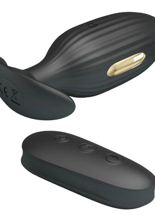 Schwarzer silikon-kelly plug anal vibrator mit goldakzent und passender fernbedienung aus silikon