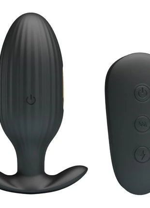 Schwarzer silikon-kelly plug anal vibrator mit strukturierter oberfläche und ergonomischer fernbedienung