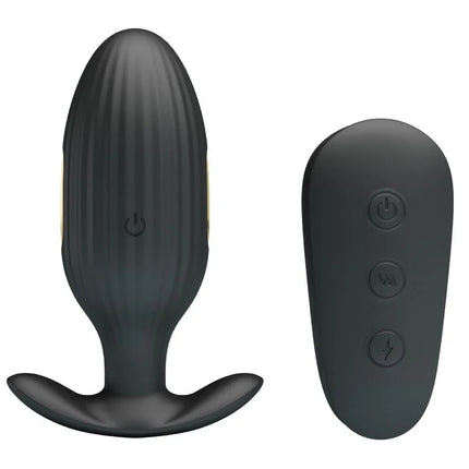 Schwarzer silikon-kelly plug anal vibrator mit strukturierter oberfläche und ergonomischer fernbedienung