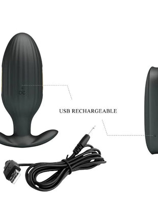 Schwarzer kelly plug anal vibrator mit aufladbarem usb anschluss und geripptem design mit gebogenem sockel