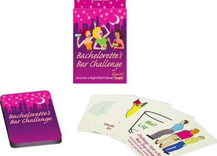 Kheper Games Bachelorette Kartenspiel mit pink lila Verpackung und illustrierten bar themen herausforderungskarten