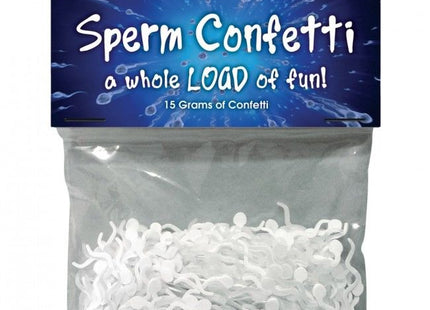 Weißes spermähnliches konfetti aus plastik in einem klaren beutel mit blauem etikett von kheper games