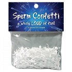 Weißes spermähnliches konfetti aus plastik in einem klaren beutel mit blauem etikett von kheper games