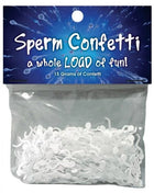 Weißes spermähnliches konfetti aus plastik in einem klaren beutel mit blauem etikett von kheper games