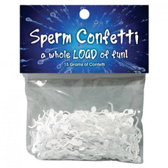 Weißes spermähnliches konfetti aus plastik in einem klaren beutel mit blauem etikett von kheper games
