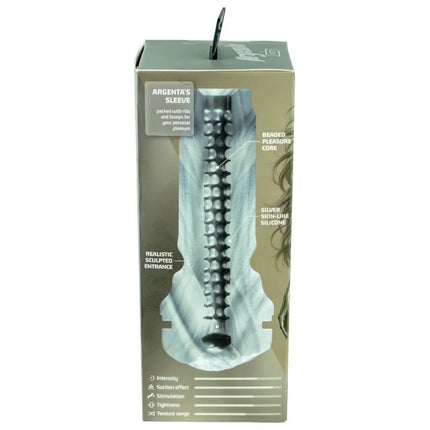 Kiiroo feel Argenta Kiros masturbator in silber mit hautähnlichem silikon beaded core und geripptem sleeve