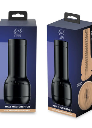 Schwarzer kiroo feel stroker masturbator stimulator mit hellbraunem hautähnlichem materialkopf