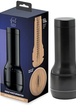 Schwarzer kiiroo feel stroker masturbator in zylindrischer form mit hautähnlicher textur für männliche stimulation