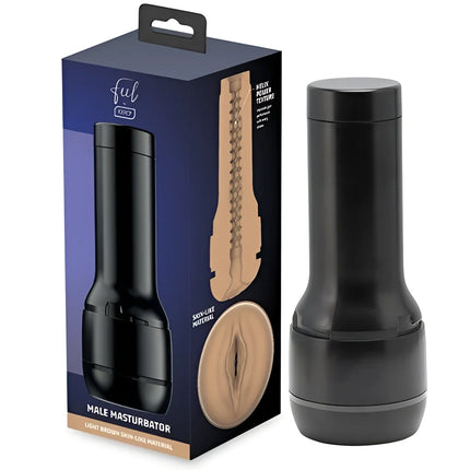 Schwarzer kiiroo feel stroker masturbator in zylindrischer form mit hautähnlicher textur für männliche stimulation