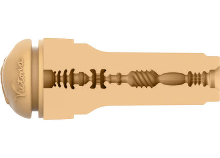 Beige silikon victoria’s secret branded erwachsenenspielzeug mit kunstvollem reliefdesign kiiroo feel victoria june keon interaktiver masturbator