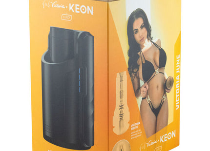 Schwarzer keon automatischer masturbator in orangefarbener verpackung von kiiroo für interaktives vergnügen