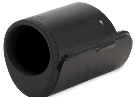 Schwarzes zylindrisches kiiroo keon interaktiver mastubator case mit matter oberfläche und integriertem clip