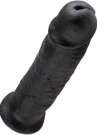 Schwarzer king cock dildo aus strukturiertem silikon mit realistischen oberflächendetails und abgerundetem kopf, 25 cm lang