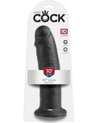 Schwarzer 25 cm king cock dildo mit realistischer hautstruktur und abgerundetem sockel in weißer kartonverpackung