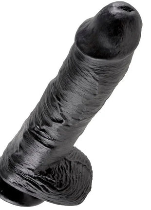 Schwarzer king cock dildo aus silikon mit realistischer struktur und abgerundetem kopf 25,4 cm lang