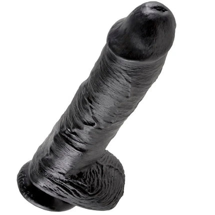 Schwarzer king cock dildo aus silikon mit realistischer struktur und abgerundetem kopf 25,4 cm lang