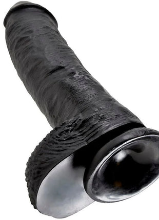 Schwarzer silikon dildo king cock 10 mit texturierter oberfläche und glattem, rundem kopf, 25,4 cm lang