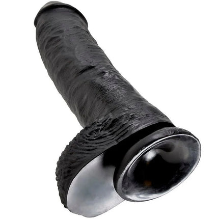Schwarzer silikon dildo king cock 10 mit texturierter oberfläche und glattem, rundem kopf, 25,4 cm lang