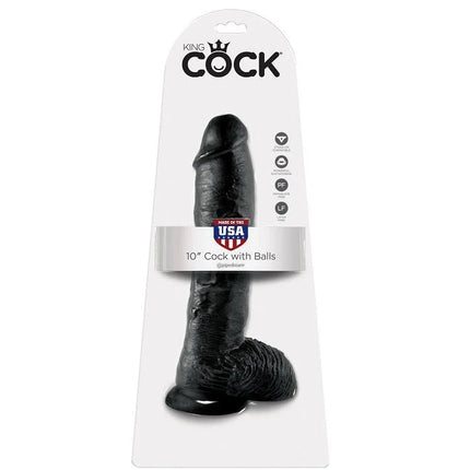 Black 10 zoll dildo mit eier von king cock aus den usa in schwarzem silikon mit realistischer form