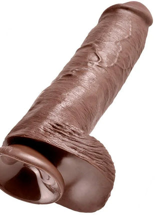 King cock 11 dildo braun mit eier 28 cm braunes silikon dildo mit strukturierter oberfläche und rundem kopf